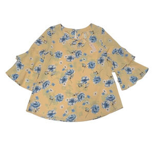 Sun n moon yellow floral 3/4 long sleeve tiered ruffle blouse women's small NWT